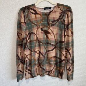 Lauren Ralph Lauren Plaid Equestrian Horsebit Print Sweater Long Sleeve Sweater
